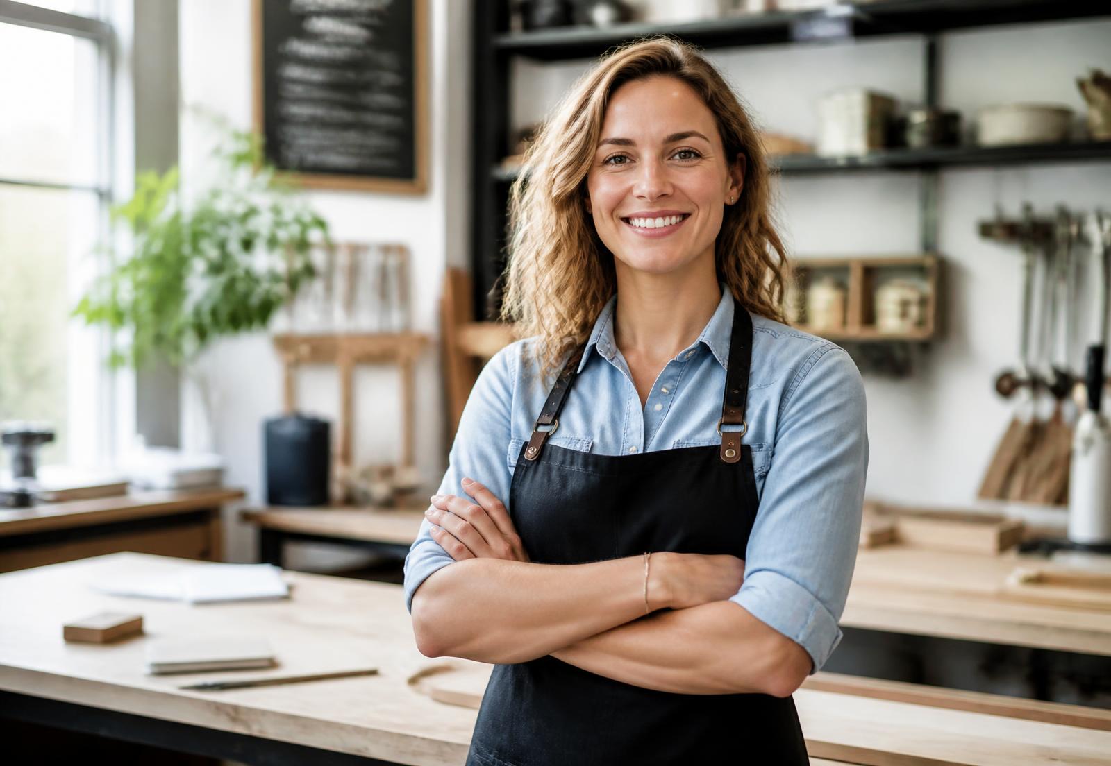 Small business owner in her workshop protected by biBerk business insurance